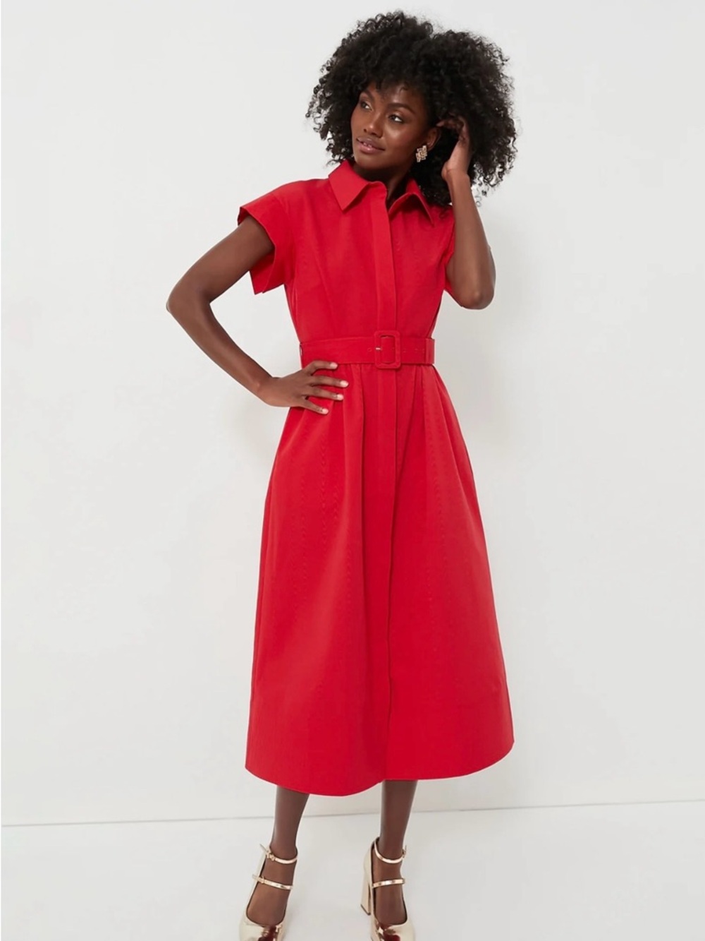 New Tuckernuck Chloe Red Belted Shirt Dress - size M.